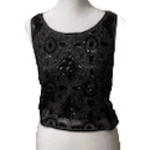 Express Black Sequin Cropped Sleeveless Blouse-M